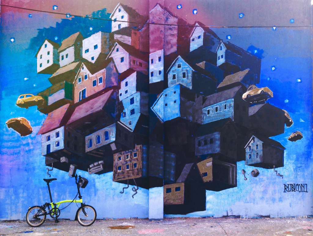 Street Art in Barcelona graffiti and folding bicycles, a perfect