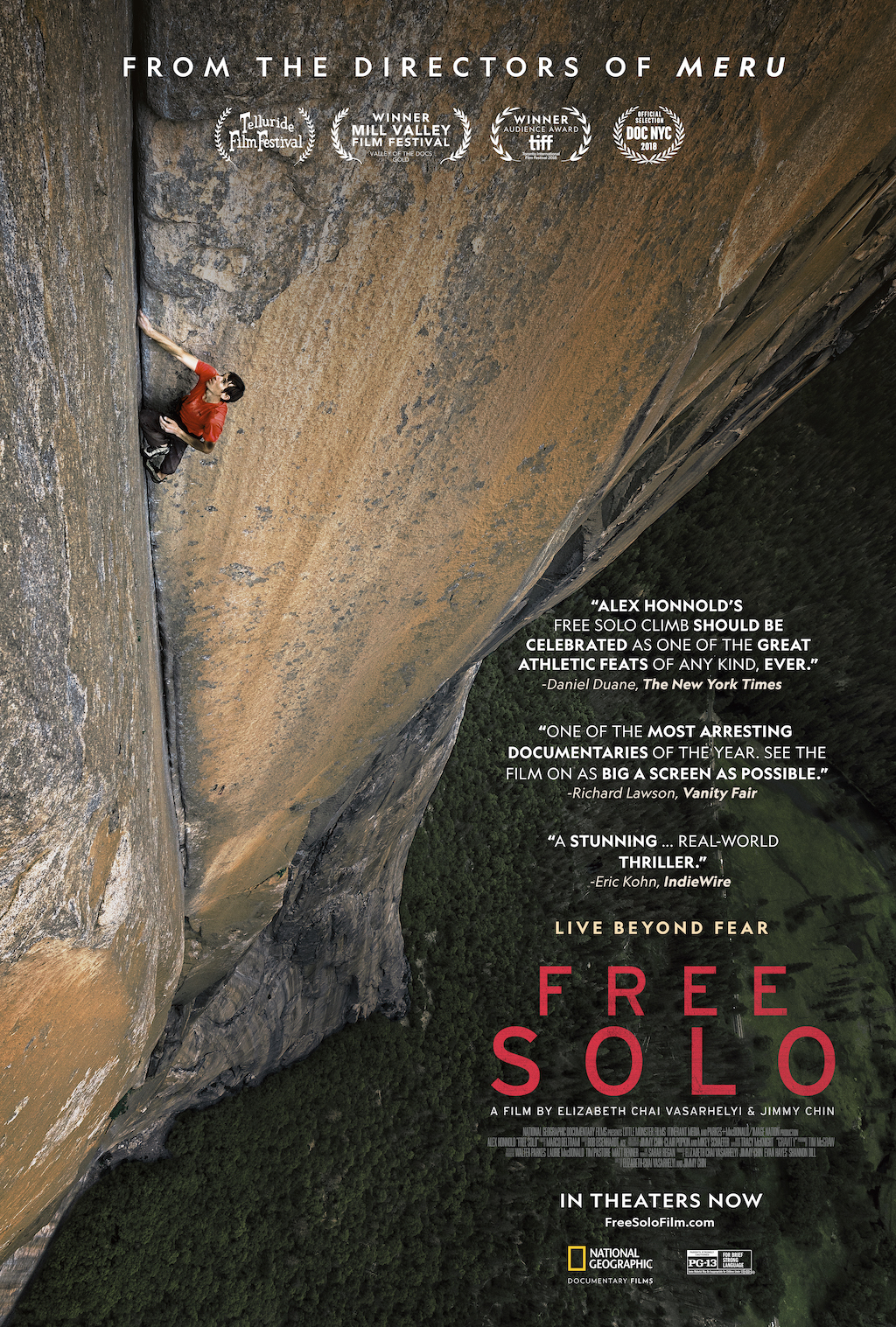 Free Solo, live beyond fear. Climber Alex Honnold's story wins the