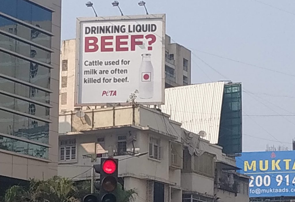 veganism india peta billboard milk liquid beef mumbai